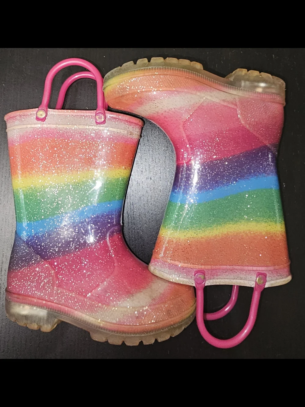 Toddler Light-Up Rain Boots Waterproof, Rainbow, Easy-On Handles, LED 5